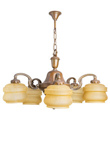 Klassieke Hanglamp, Oker Glazen Tro(t)s, Jaren 40