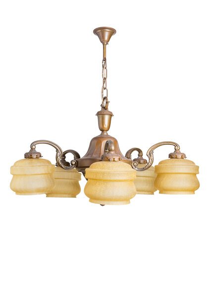 Klassieke Hanglamp, Oker Glazen Tro(t)s, Jaren 40