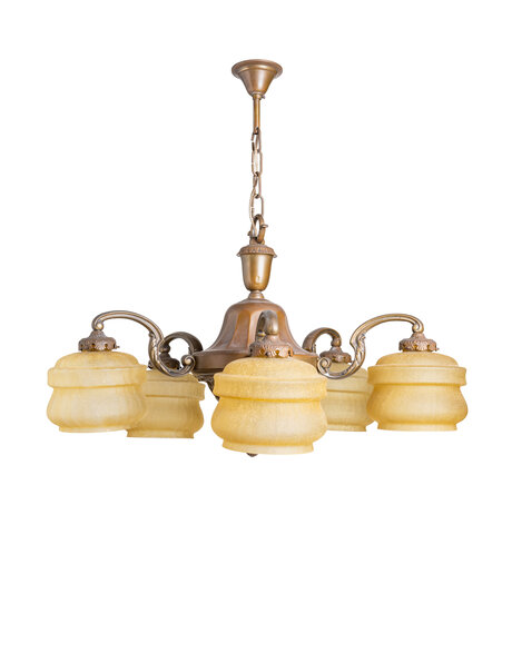 Old hanging lamp, ochre glass shades