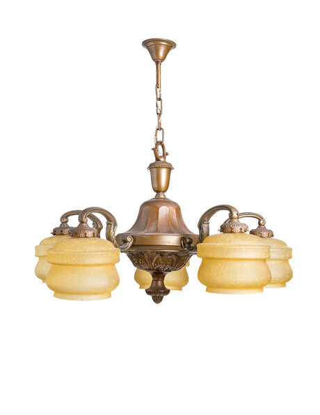 Old hanging lamp, ochre glass shades
