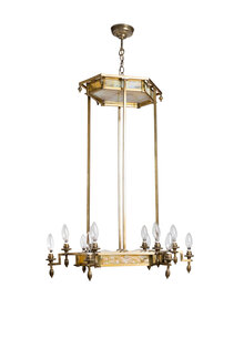 Unique Art Deco Pendant Lamp, Hexagonal, Brass, 1930s