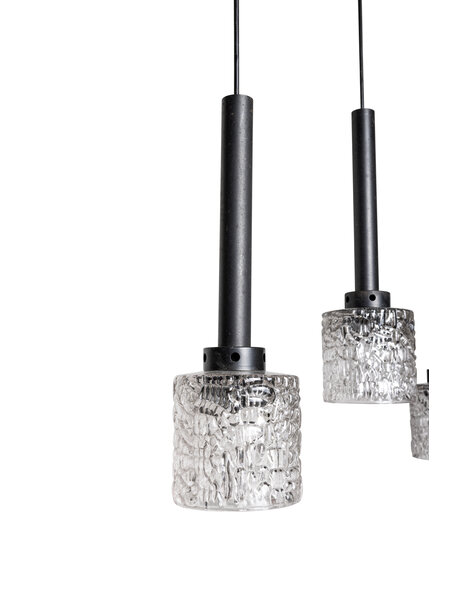 pendant lamp, black metal and clear glass