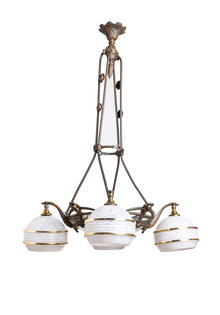 Vintage Hanging Lamp, White Clouded Glass, 1940s