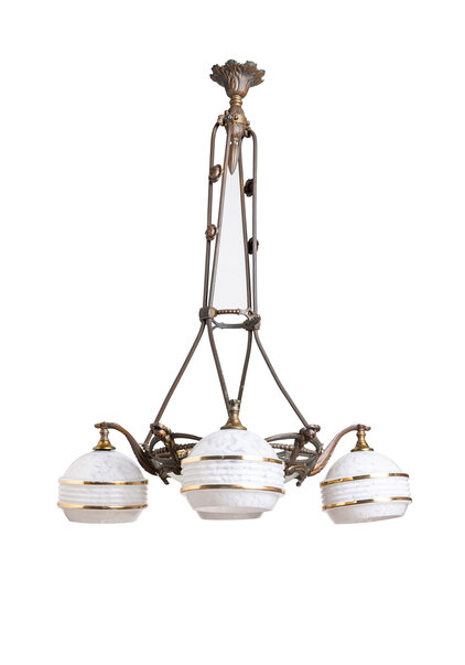 Vintage Hanging Lamp, White Clouded Glass, 1940s