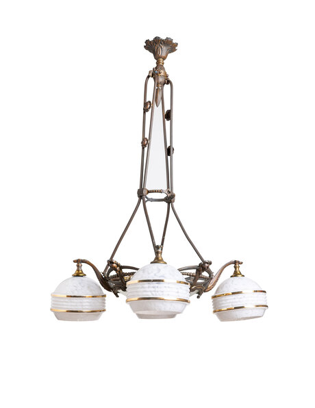 Vintage pendant lamp, white cloudy glass shades