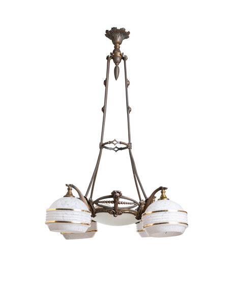 Vintage pendant lamp, white cloudy glass shades