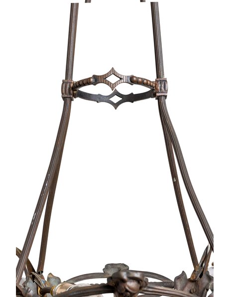 Brocante hanglamp, wit gewolkt glazen kapjes