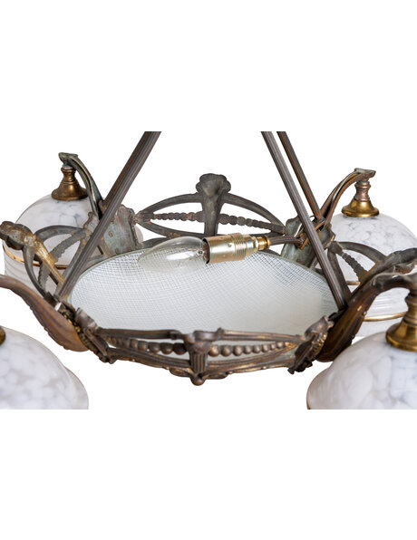 Vintage pendant lamp, white cloudy glass shades