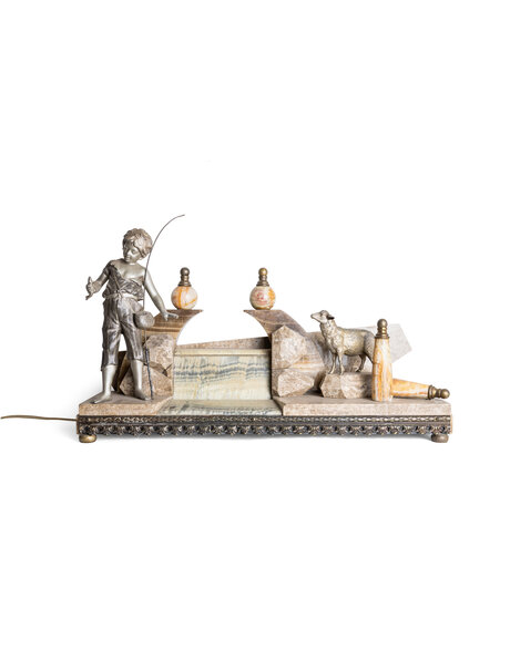 Special table lamp, fisherman at waterfall