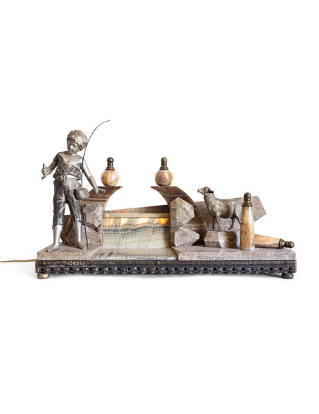 Special table lamp, fisherman at waterfall