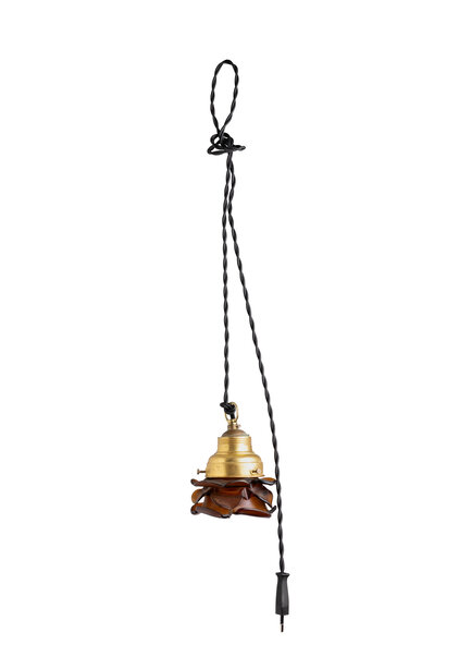 Oud Hanglampje, Donker Bruin Roosje aan zwart Snoer