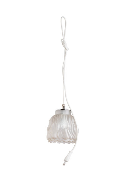 Vintage Hanging Lamp, Frosted Glass Flame, Open Shade on Cord