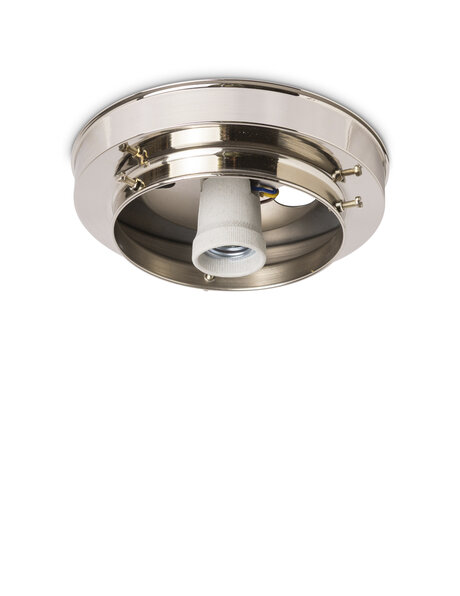 Ceiling lamp ring, shiny nickel, for lamp glasses with raised edge