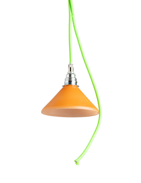 Orange vintage pendant lamp, green cord
