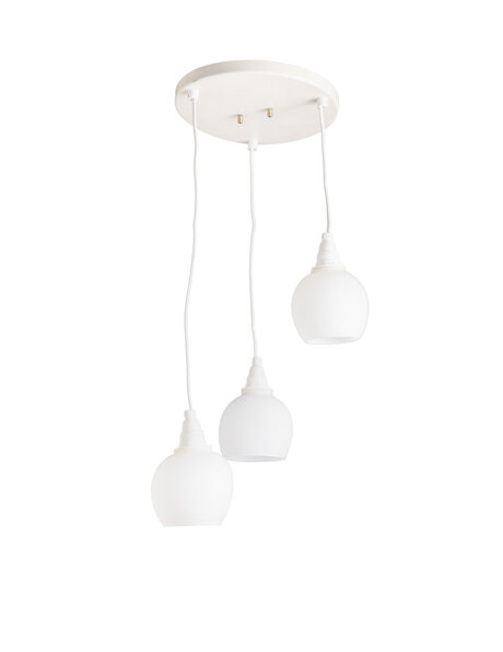 Vintage hanglamp, drie witte glazen kapjes