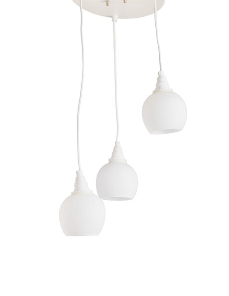 Vintage pendant lamp, three white glass shades