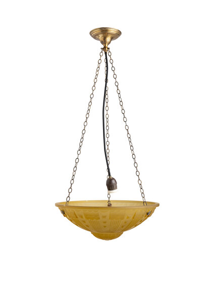 Klassieke Hanglamp, Glazen Schaal, Bruin, Jaren 40