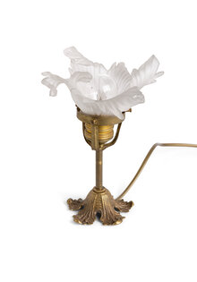 Small Brass Table Lamp with Frosted Glass Flower, 1930s