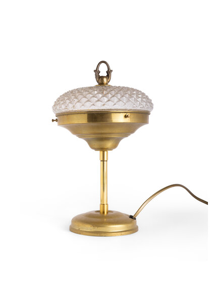 Messing Tafellamp met Glazen Kap, Jaren 40