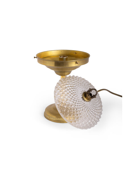 Old brass table lamp, glass shade