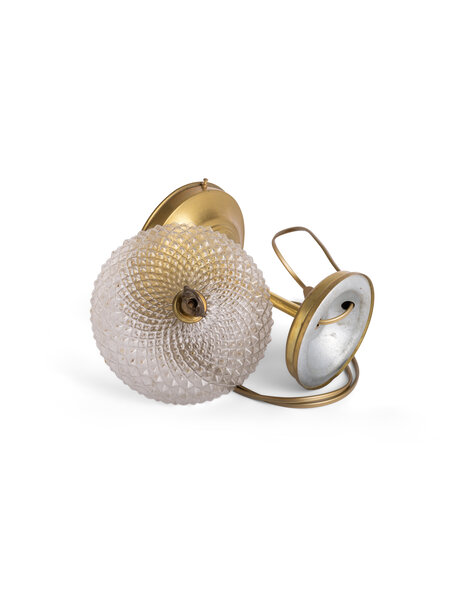 Old brass table lamp, glass shade