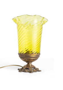 Old Glass Table Lamp with Green Shade, 1940s