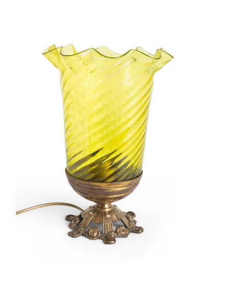Old table lamp, transparent green glass