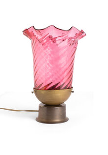 Pink Glass Table Lamp, Brown Brass Base, 1940s