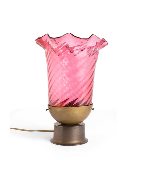 Pink glass table lamp, 1940s