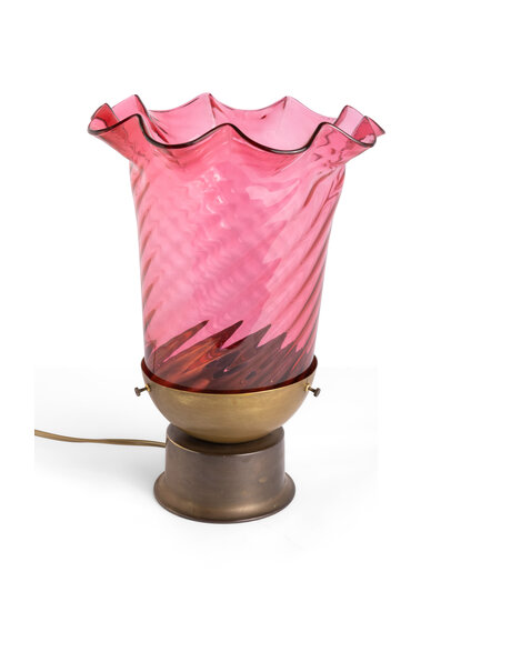 Roze glazen tafellamp, jaren 40