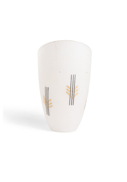 Slanted Lampshade, White Glass with Decoration, 1950s