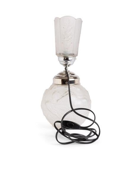 Art Deco tafellamp, matglas met paarden