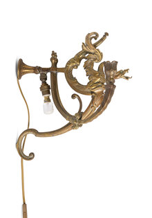 Antique Brass Wall Lamp with Candles and Small Lamp and a Dragon