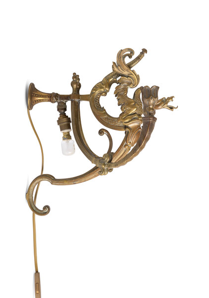 Antique Brass Wall Lamp with Candles and Small Lamp and a Dragon