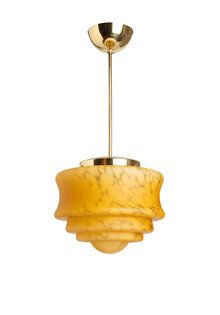Oude Hanglamp, Geel-Bruin Gewolkte Glazen Kap aan Pendel