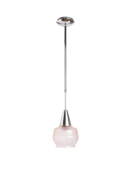 Old Pendant Lamp, Pink Glass, Chrome Sliding Pendant