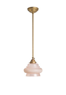 Messing Schuif Pendel Hanglamp, Roze Glas, Jaren 30