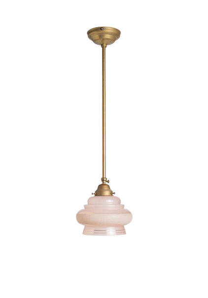 Brass Sliding Pendant Lamp, Pink Glass, 1930s