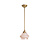 Oude hanglamp, messing stang, roze glas