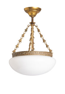 Classic Glass Pendant Lamp, White Bowl, 1930s