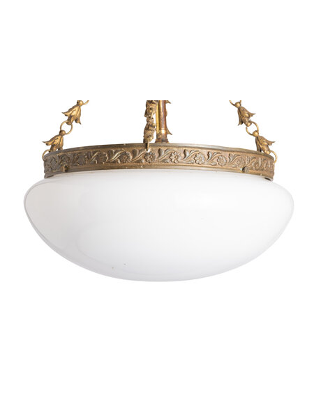 Jaren 30 hanglamp, wit glazen schaal