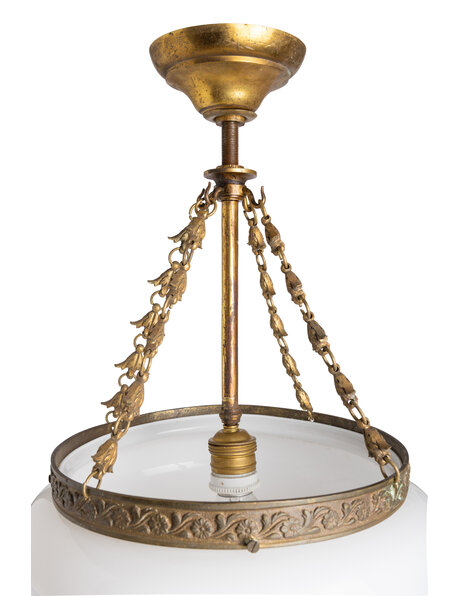 Jaren 30 hanglamp, wit glazen schaal