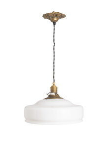 Vintage Pendant Lamp, 1950s Pendant Lamp, White Glass Shade on Cord