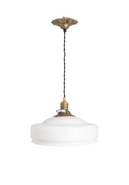 Vintage Hanglamp, Jaren 50 Hanglamp, Wit Glazen Kap aan Snoer
