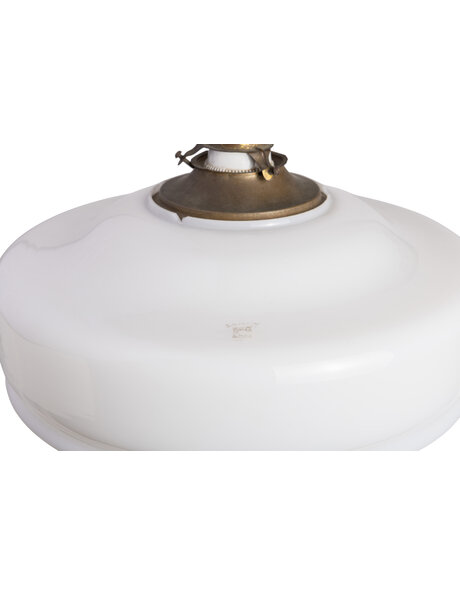 Jaren 50 hanglamp, wit glas aan zwart snoer