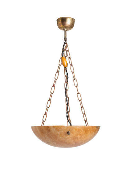 Brocante Hanglamp, Albast Schaal aan 3 Kettingen