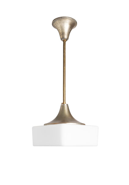 Oude Hanglamp, Vierkant Glas, Wit, Jaren 40