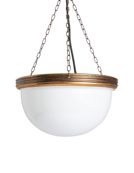 Oude hanglamp, wit glazen schaal, jaren 40