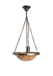 Alabaster Pendant Lamp, Bowl in Brown Brass Frame, 1930s