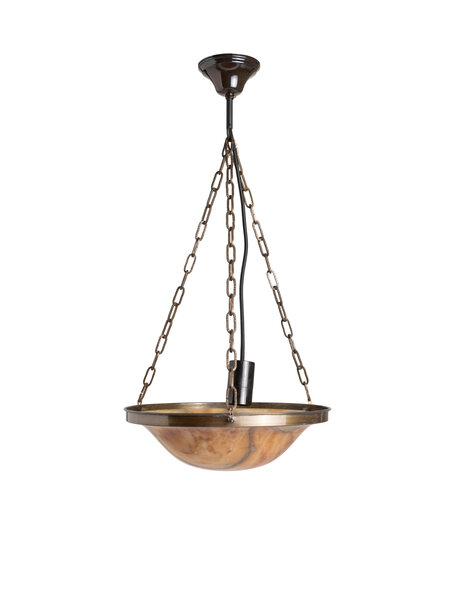 Albasten hanglamp, schaal aan 3 kettingen